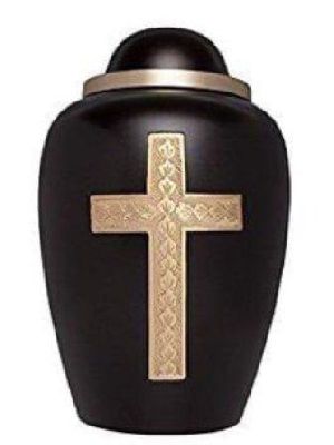BRASS ADULT CREMATION URN WITH BLACK POWDER COATED