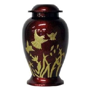 BRASS ADULT CREMATION URN WITH MAHROON COLOR