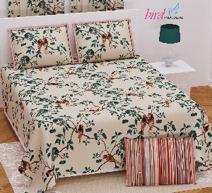 Floral bird print double bedsheet