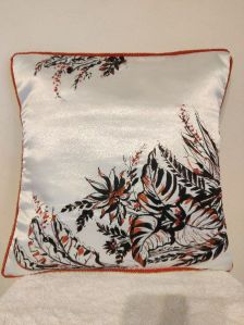 Self Design Hand Embroidered And Painted Cushion Cover