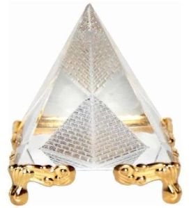 FENG SHUI VASTU CRYSTAL PYRAMID ON GOLDEN STAND