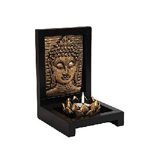 Decoration Wooden Frame with Stone Lord Budhha (Mahatama Budha) & Diya & Ganesha