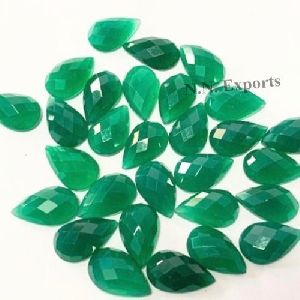 Green Onyx Rose Cut Pear Gemstone