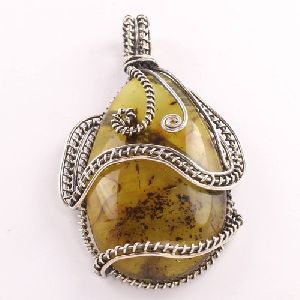 925 Sterling Silver Yellow Amber Pendant