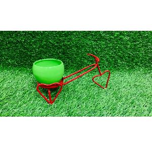 RED POWDER COATED IRON RIKSHAW PLANTER FOR HOME AND OFFICE