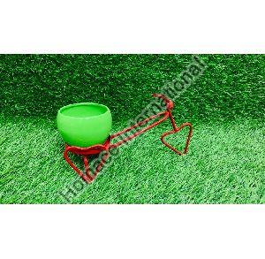 RED POWDER COATED IRON RIKSHAW PLANTER FOR HOME AND OFFICE