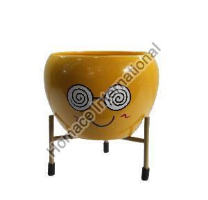 Yellow Smiley Planter with Stand