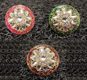 Gold Plated Kundan Meenakari Ring