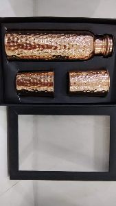 Copper Hammerd Bottle With Glass Set