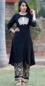 Black Embroidered Kurti with Palazzo