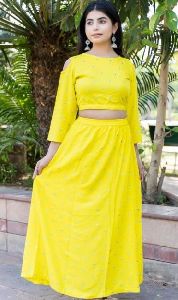 Yellow Crop Top with Skirt