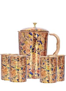 Printed copper jug and glasses set