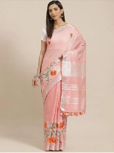 Linen Embroidery Sari