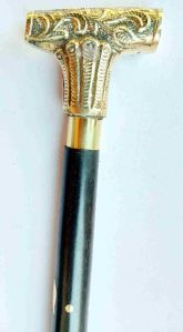 Brass handle wooden walking stick