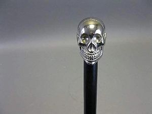 Brass Wooden Skull Head Handle Walking Stick