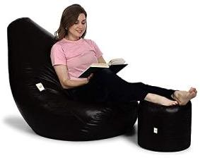 Black Beans Filled Affluence Bean Bag with Footstool