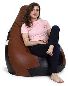 Brown and Tan Beans Filled Bean Bag with Footstool