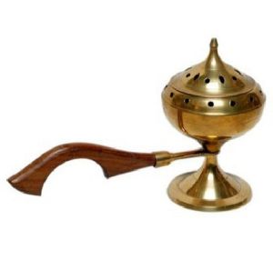 Brass Incense Burner with Wooden Handle