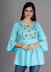 Embroidered Ladies Light Blue Top