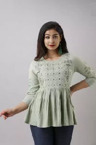 Ladies Embroidered Women Light Green casual Top