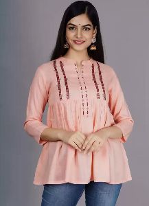Embroidered Women Light Pink Office Wear Top
