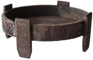 Indian Handmade Carwing Chakki Table