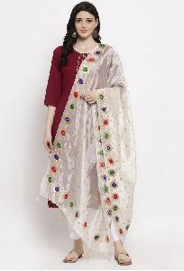 Creamy Printed Silk Dupatta