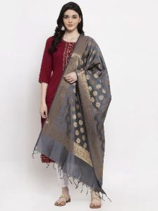 Grey & Gold Banarsi Silk Dupatta