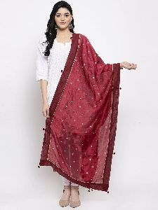 Maroon Polka Dot Silk Dupatta