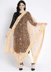 Orange Embroidered Net Dupatta