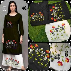 Black Double Embroidery Kurtis With Palazzo