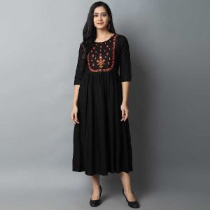 Black Single Boota Anarkali Kurtis