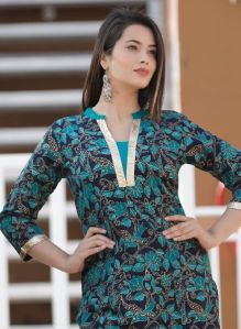 Gaba Teal Color Alluring Kurti With Sharara