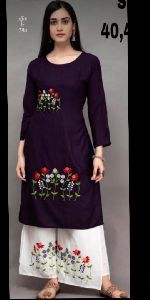 Purple Double Embroidery Kurtis With Palazzo