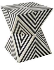 Bone Inlay Hand Crafted Black and White Side Table