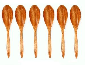 Natural Wood Handmade Oval Set of 6 Serving Spoon