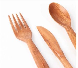 Neem Wood Fork & Knife Spoon Cutlery Set