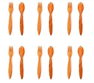 Neem Wood Premium Quality Set of 6 Handmade 100% Natural Dinner Spoon and Fork