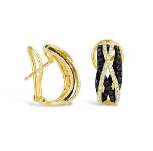 0.99 Ct. Black  And White Diamonds Hoop Earrings In 14k Yellow Gold For Women\'s