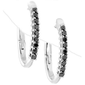 0.99 Ct. Black Diamond Hoop Earrings In 14k White Gold
