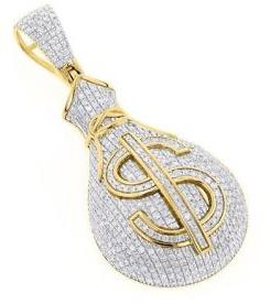 1.15 Ct. White Diamond Money Bag Pendant 14k Yellow Gold