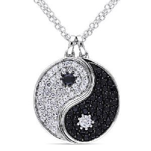 2.00 Ct. Black And White Yin Yang Diamond Pendant In 14k White Gold