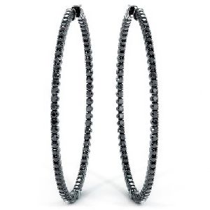 2.50 Ct. Natural Black Diamond Hoop Earrings In 14k WHite Gold For Party Wear