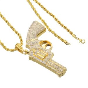 2.60 Ct. White Natural Diamond Hip Hop Gun Pendant In 14k Yellow Gold