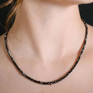 20 Inch. Natural Black Diamond Faceted Beads Necklace