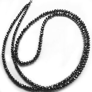 24 Inch. Natural Round Black Diamond Faceted Beads Necklace