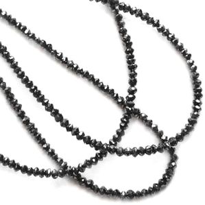 28 Inch. Natural Round Black Diamond Faceted Beads Necklace