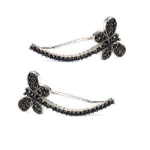 3.00 Ct. Black Diamond Butterfly Design Earring in 14k White Gold