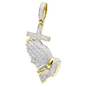 Hip Hop Style Praying Hand And Cross Diamond Pendant For Christmas Gift