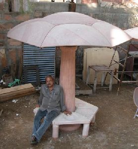 Sandstone Bench with Umbrella